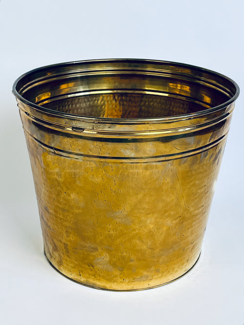 brass planter pot Large Vintage Hammered Brass Floor Planter