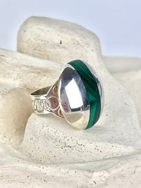Sterling Dome Ring with Malachite Inlay