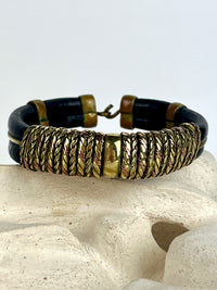 Vintage Leather, Brass & Copper Bracelet - Dark Brown