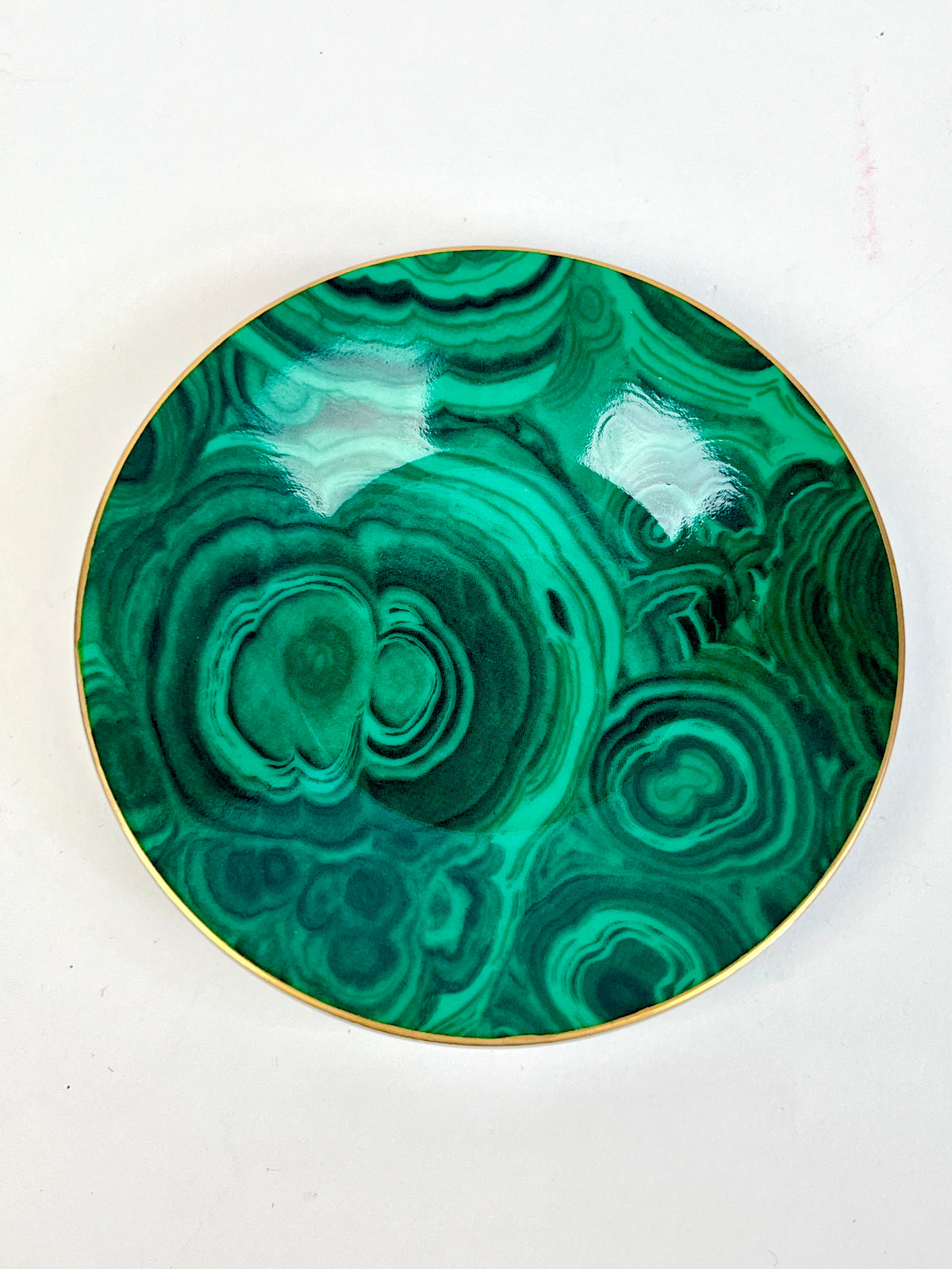 Vintage Malachite Demitasse Cups, Saucers, and Dessert Plates by Neiman Marcus