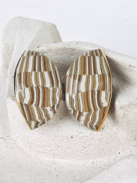 Vintage Nerikomi Porcelain Earrings - Tan & White