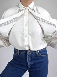 Vintage Silver & White Embroidered Blouse