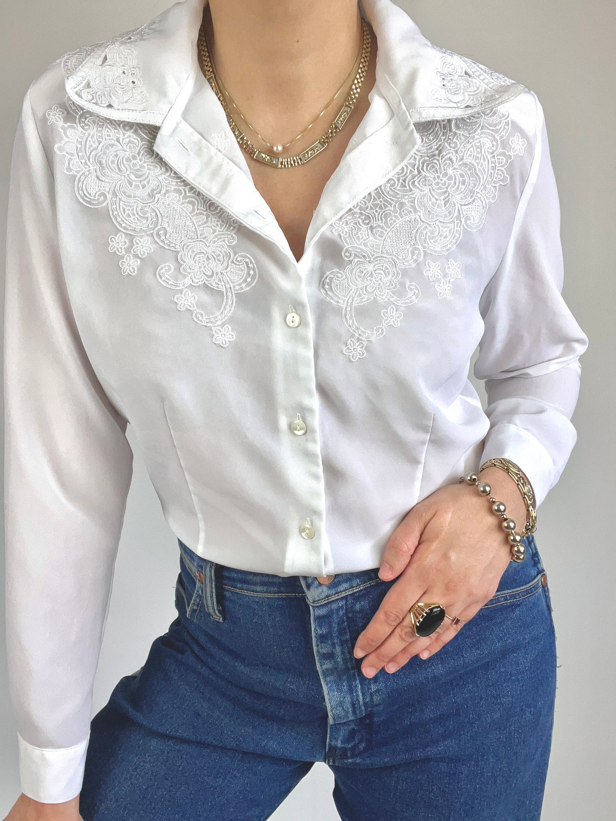 90s Vintage Floral Embroidered Blouse