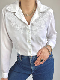 90s Vintage Floral Embroidered Blouse
