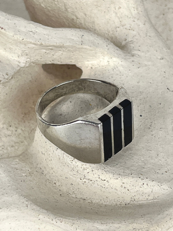 Vintage Sterling & Onyx Inlay Ring