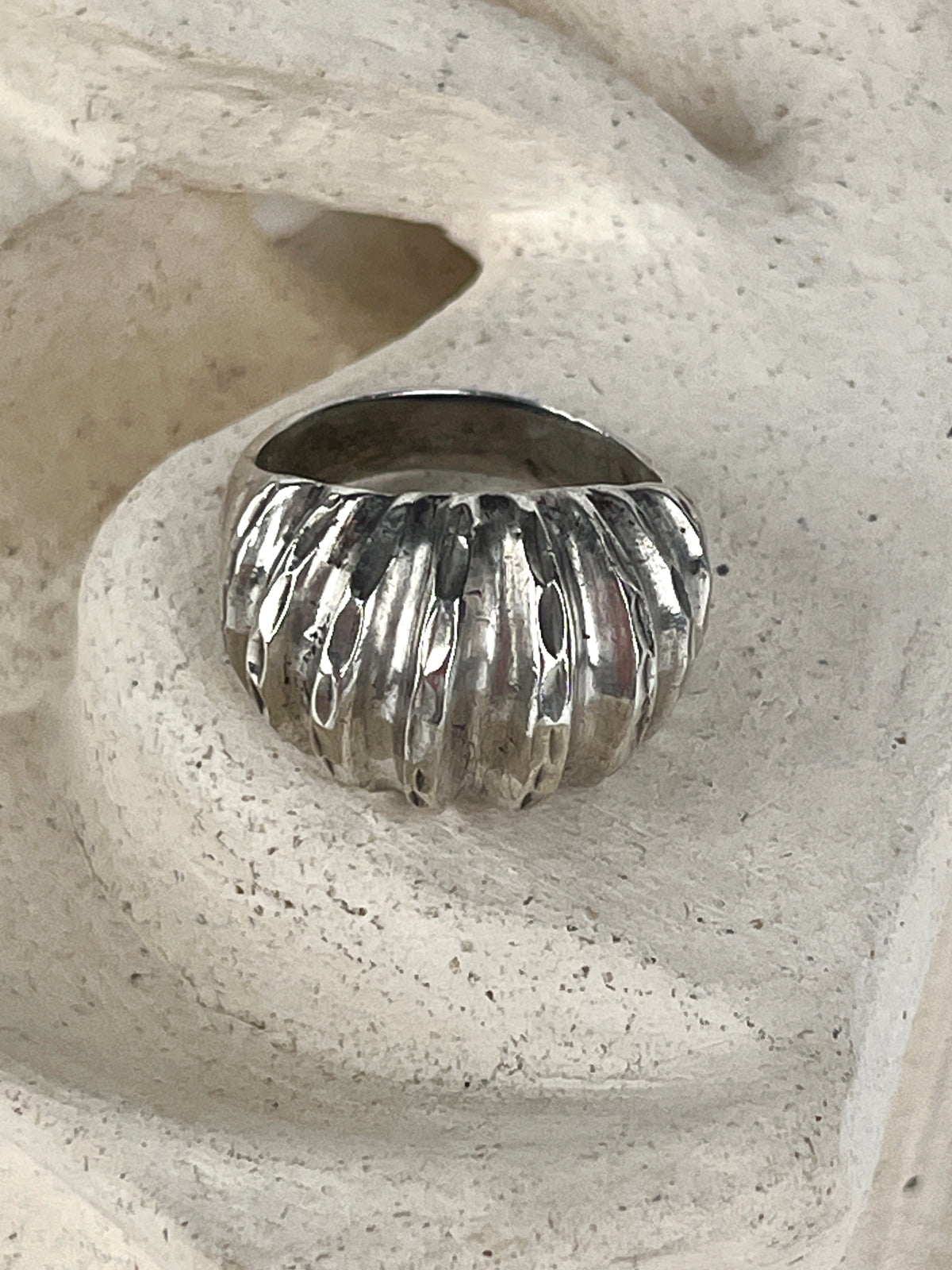 Modernist Sterling Textured Dome Ring, 2 Sizes
