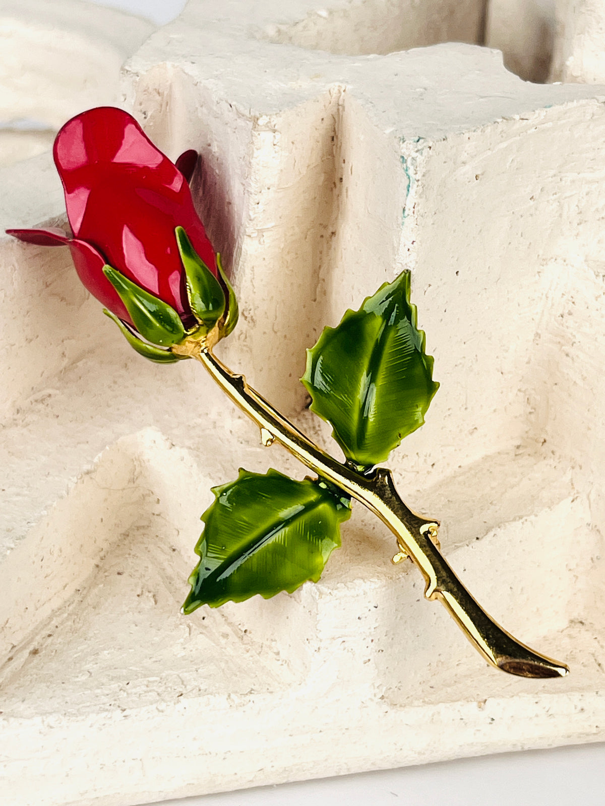 Vintage Enameled Rose Brooch