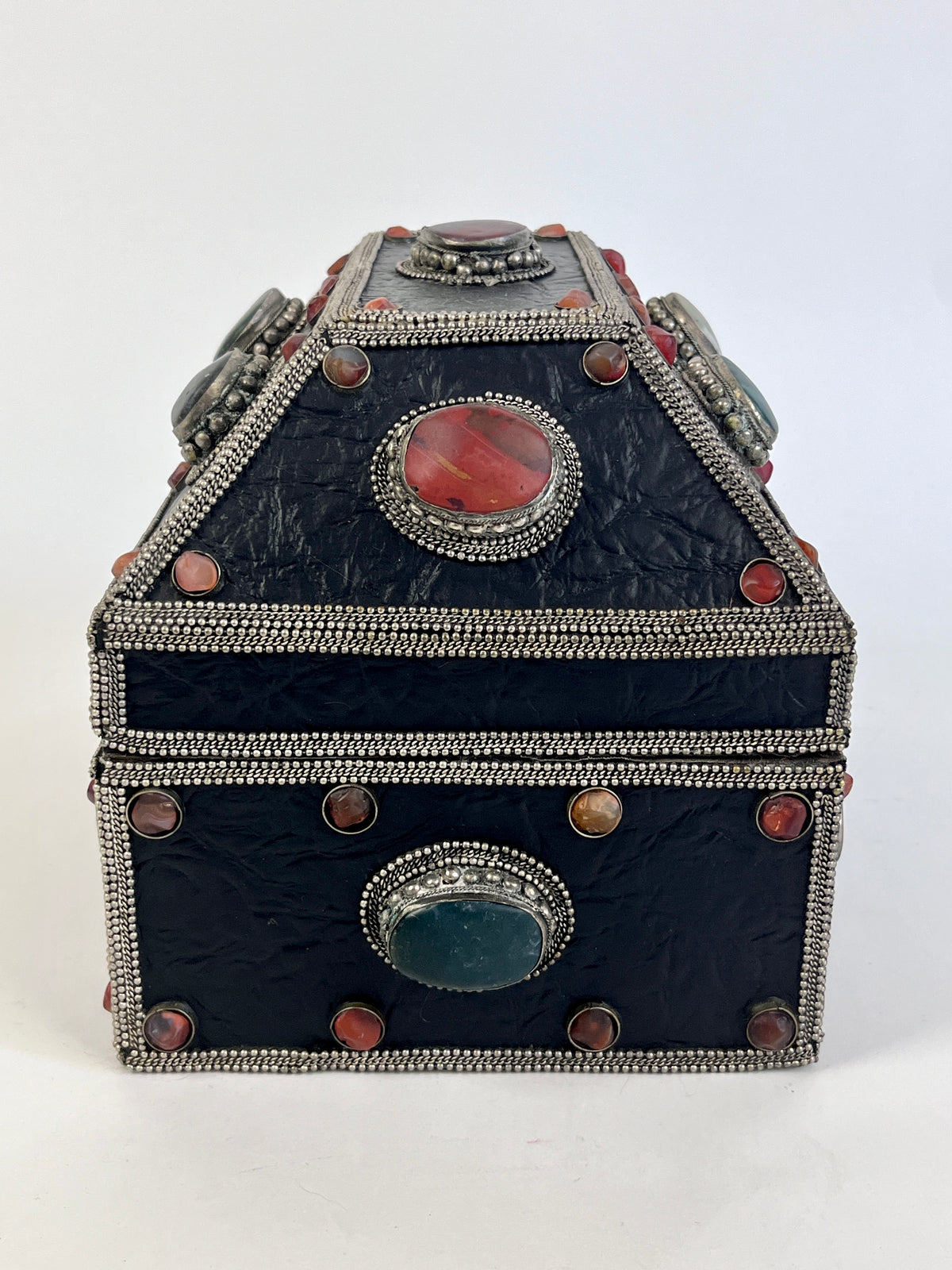 Large 1970s Vintage Moroccan Box with Bezeled Agate Stones