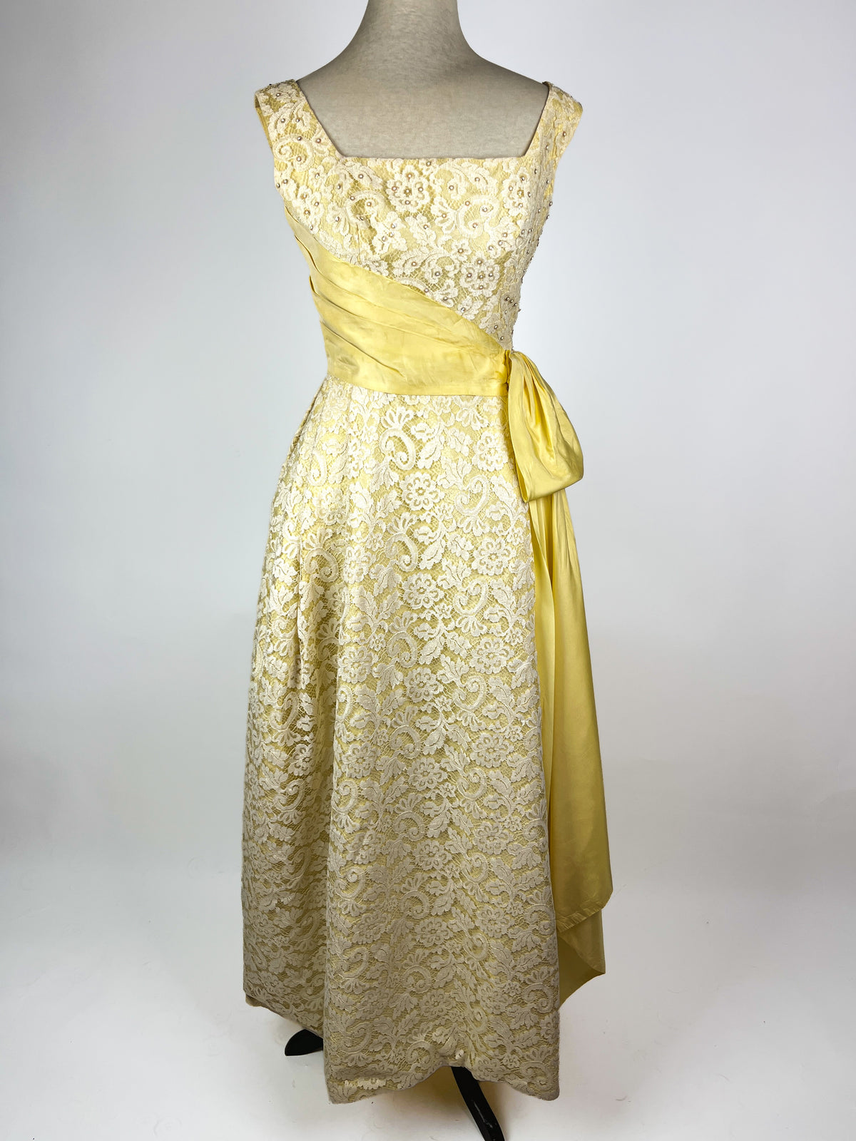 1960s Yellow & White Lace Gown