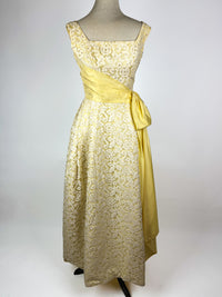 1960s Yellow & White Lace Gown