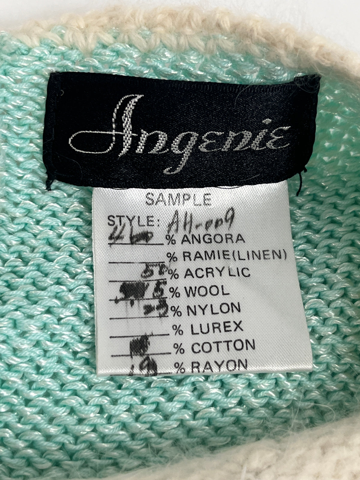 Vintage Mint & White Angora Sweater