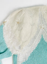 Vintage Mint & White Angora Sweater