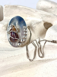 Vintage Handmade Sterling & Agate Modernist Necklace