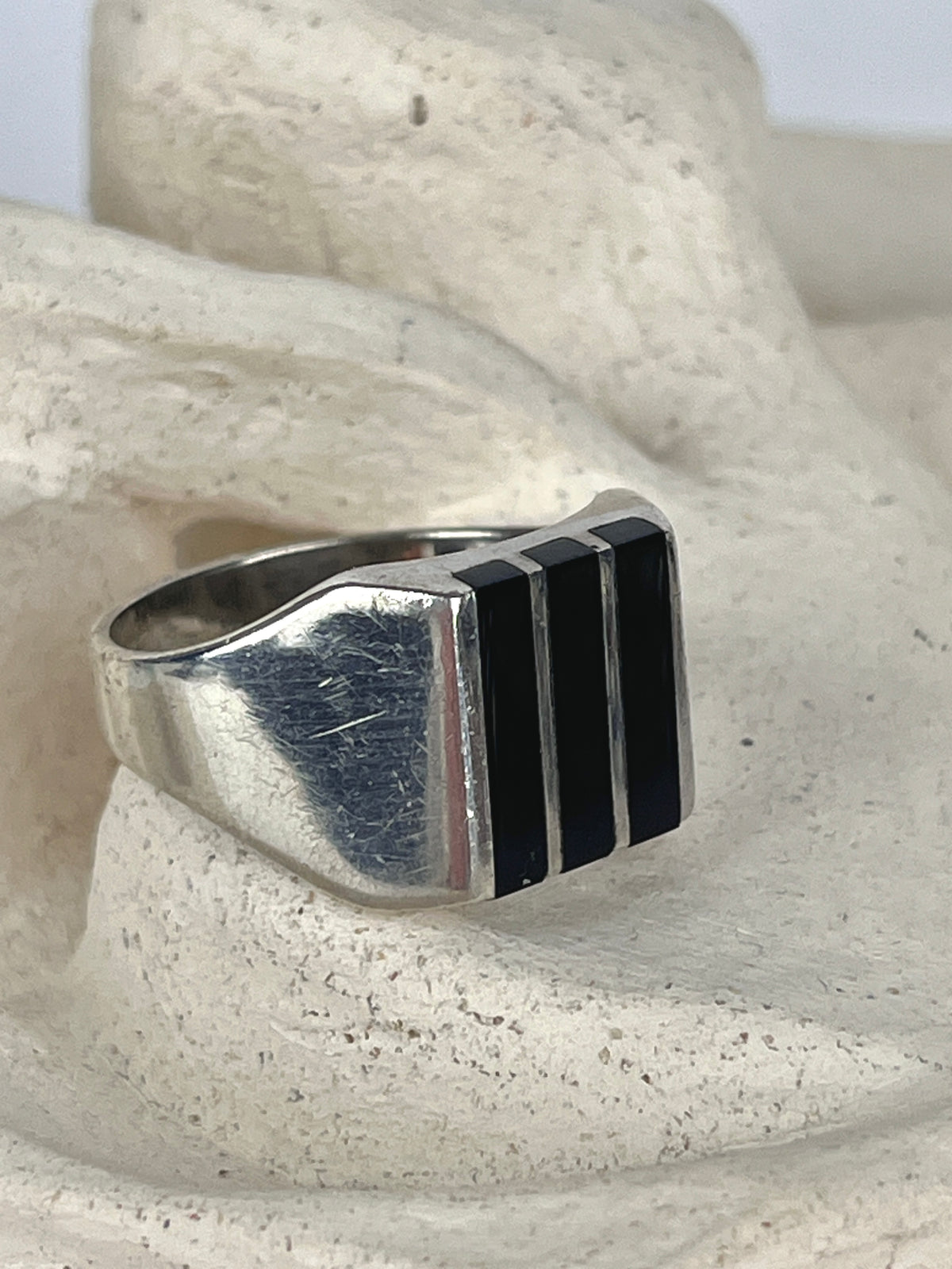 Vintage Sterling & Onyx Inlay Ring