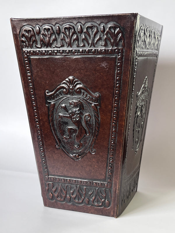 Vintage Florentine Leather Waste Basket - Dark Brown