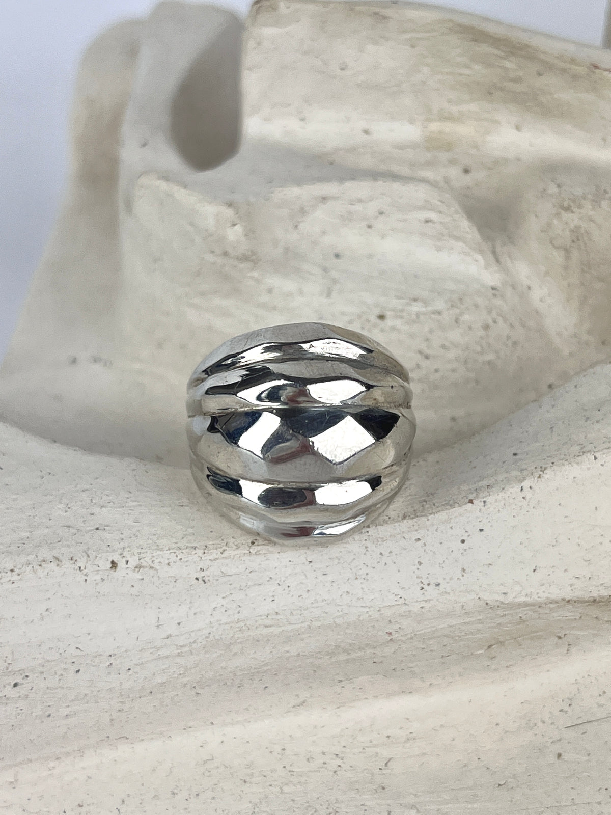 Modernist Sterling Textured Dome Ring