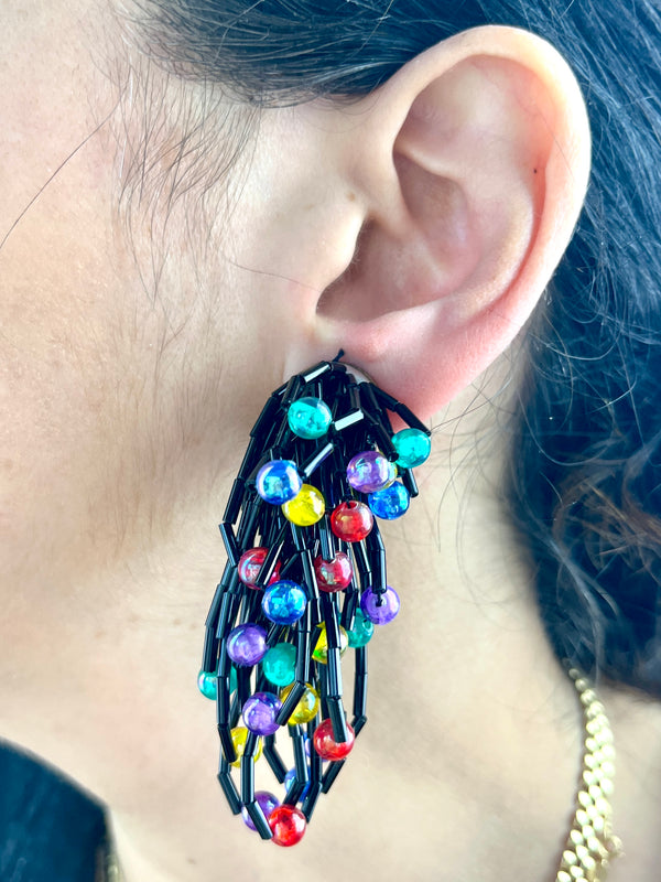 Vintage Black & Multicolor Bead Earrings