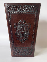 Vintage Florentine Leather Waste Basket - Dark Brown