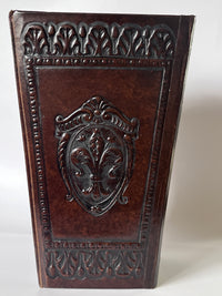 Vintage Florentine Leather Waste Basket - Dark Brown