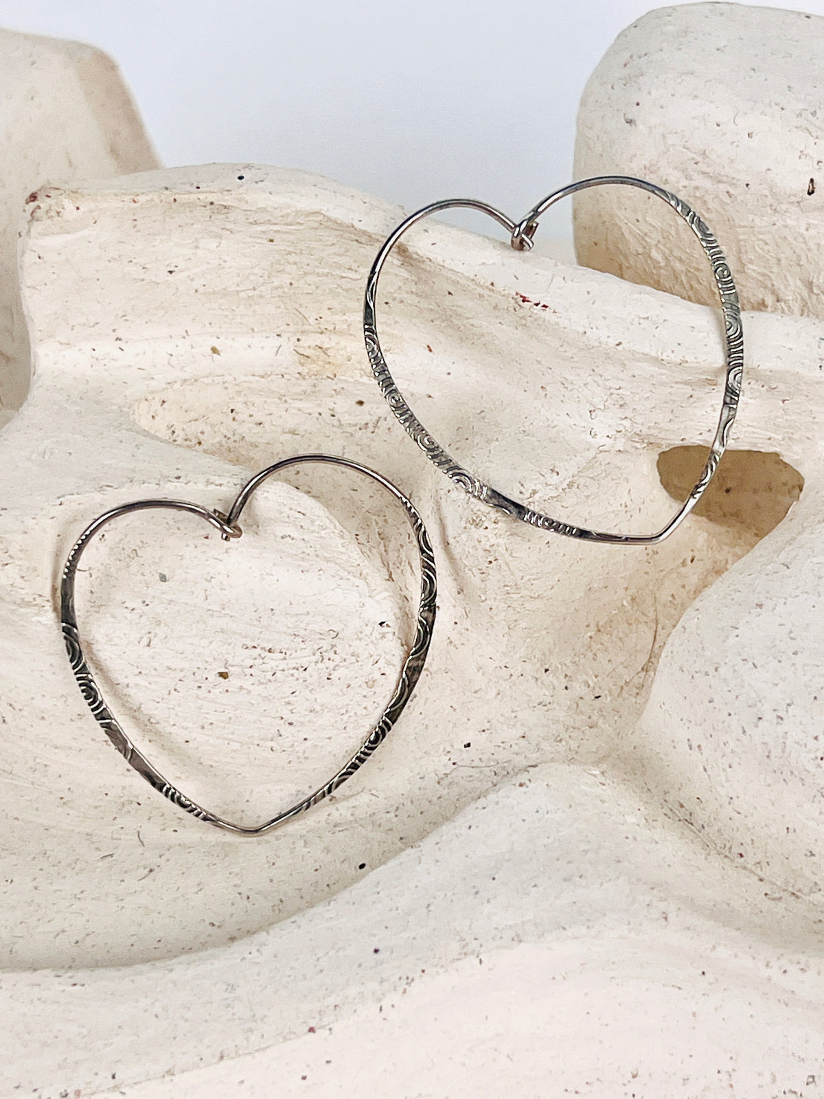 Vintage Sterling Heart Hoop Earrings