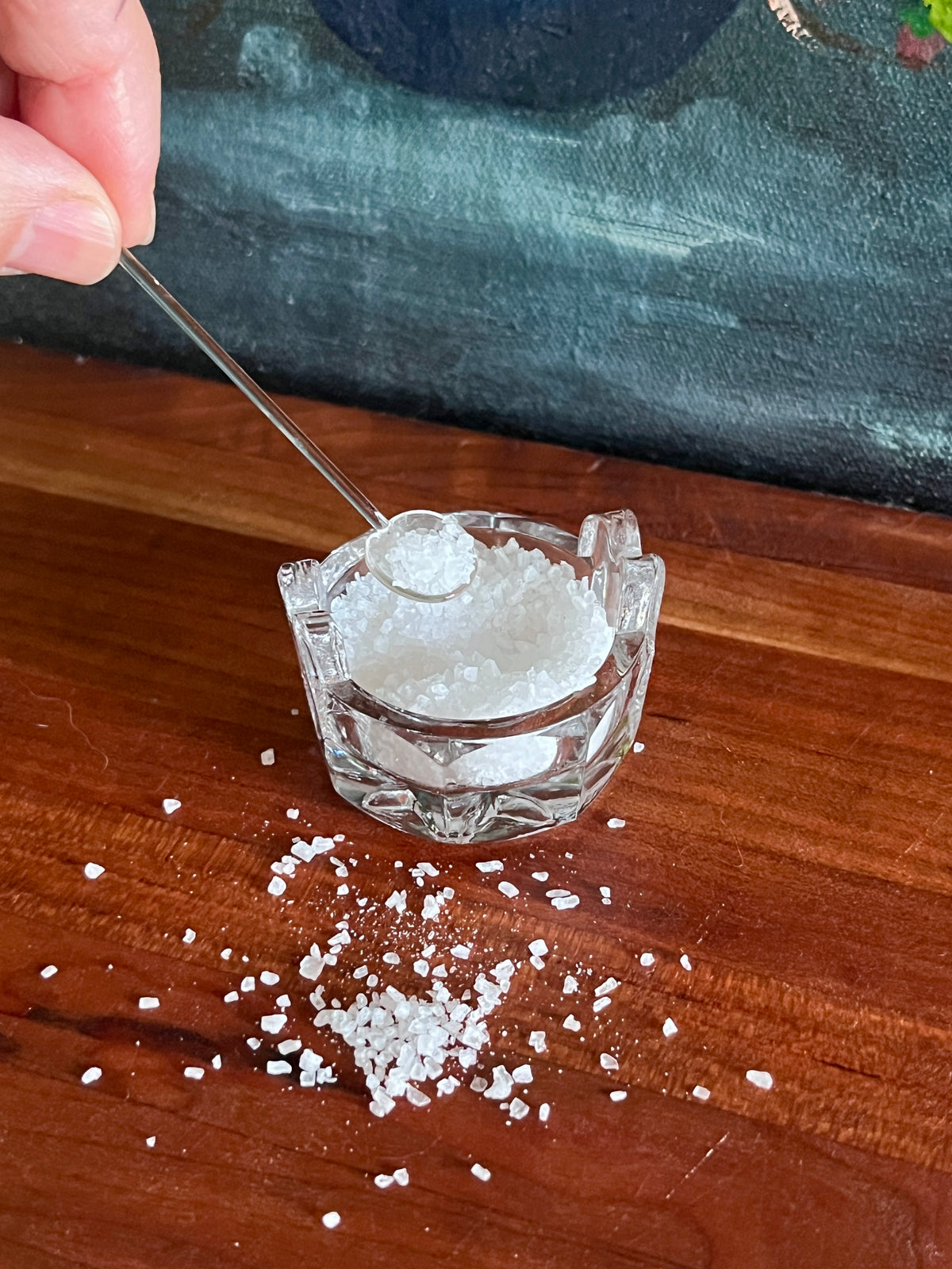 Vintage Glass Salt Server & Spoon