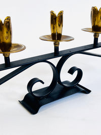 Vintage Mid-Century Modern Brass & Iron Candelabra