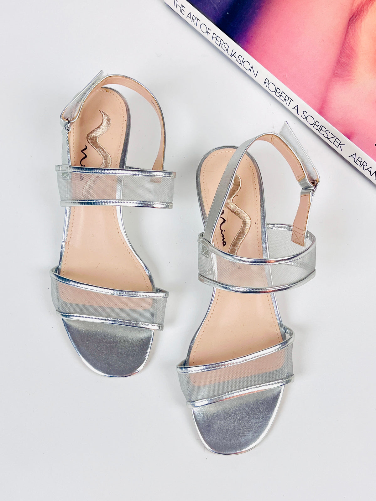 Vintage Metallic Silver & Mesh Sandals