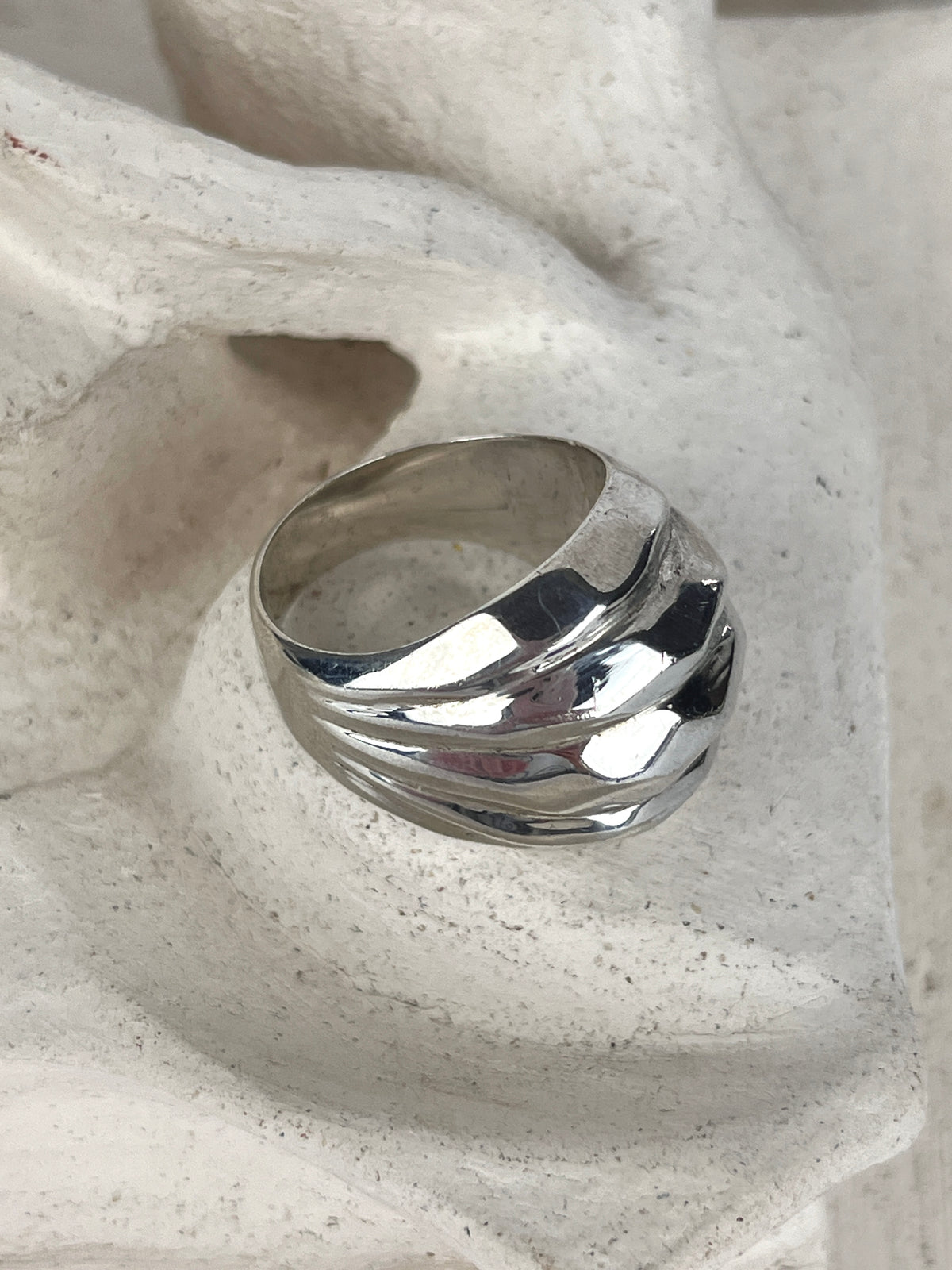 Modernist Sterling Textured Dome Ring