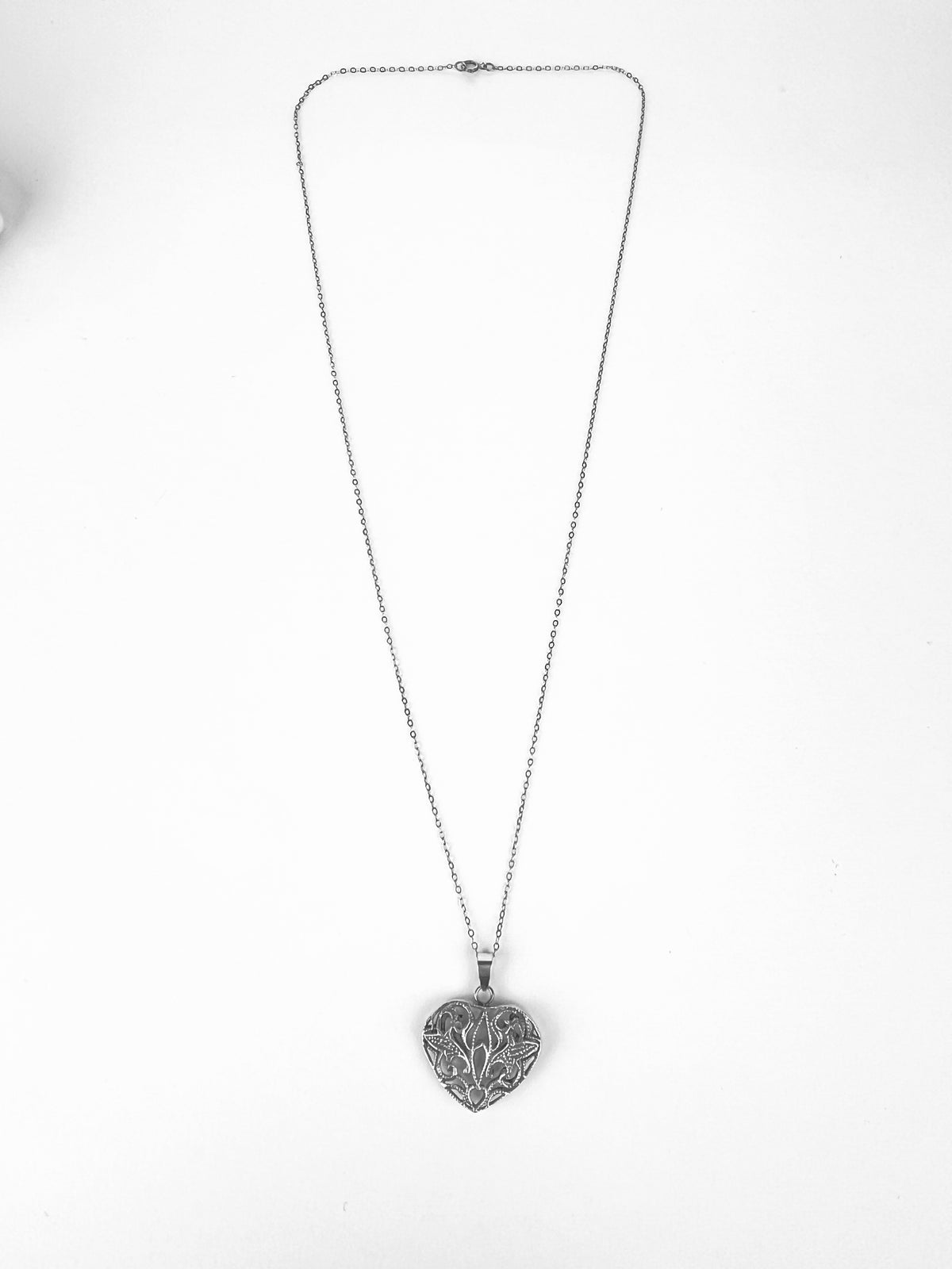 Vintage Sterling Silver Filigree Heart Necklace