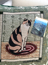 Vintage Cat Needlework Throw Pillow by Warren Kimble