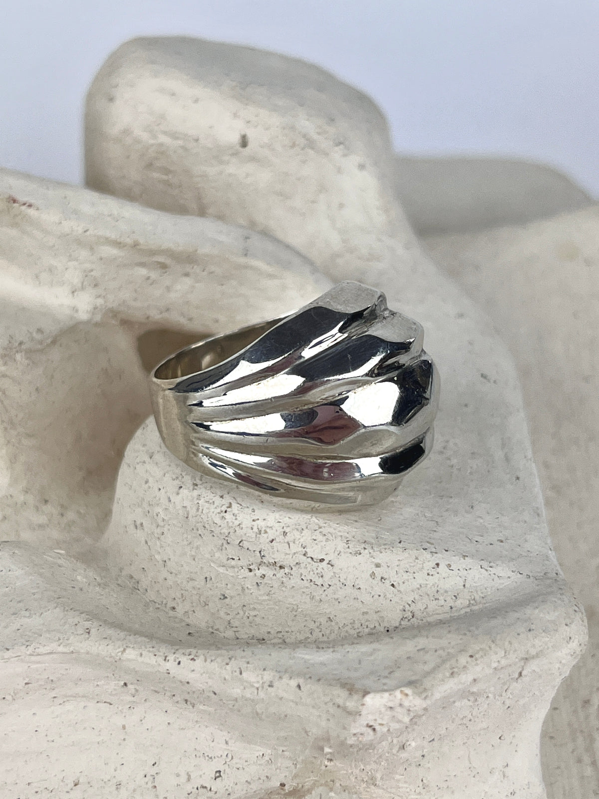 Modernist Sterling Textured Dome Ring