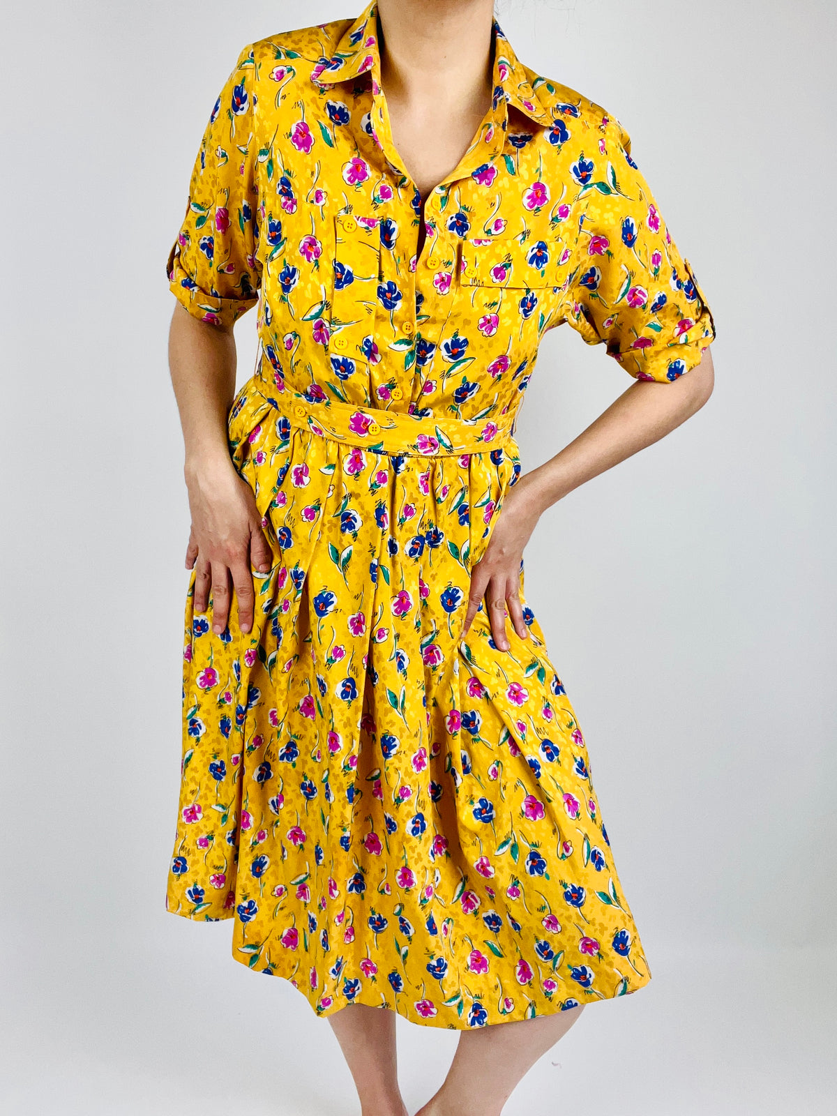 Vintage Yellow Floral Dress