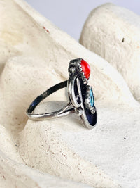 Vintage Navajo Sterling, Turquoise & Coral Ring