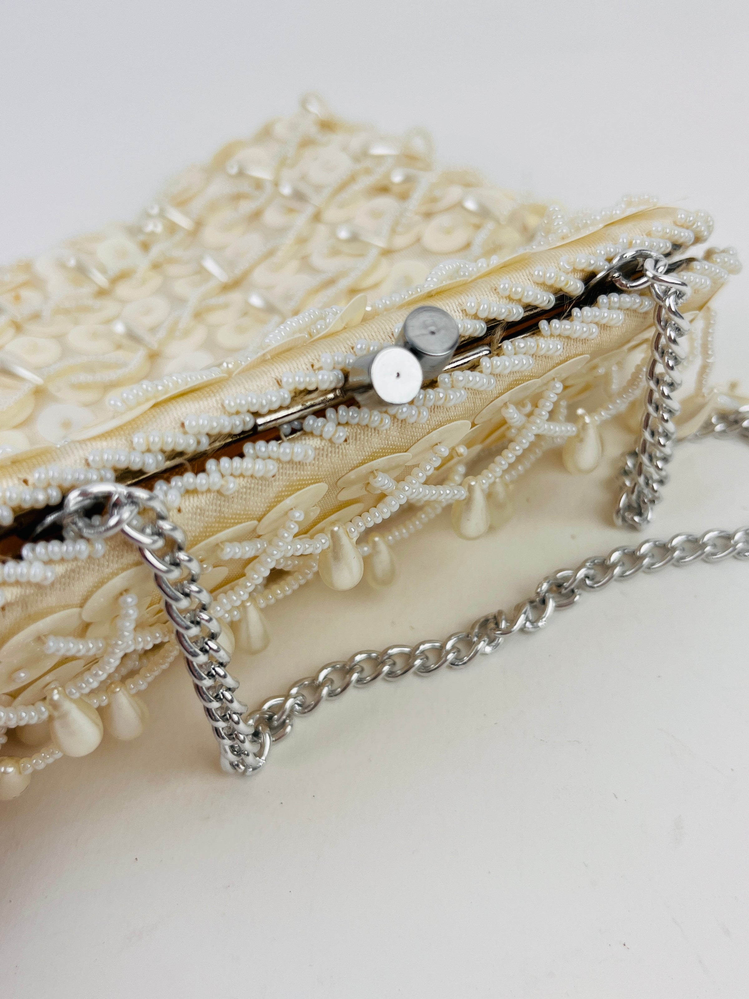 Velvet Evening Bag With Rhinestone and Pearl Embellishment