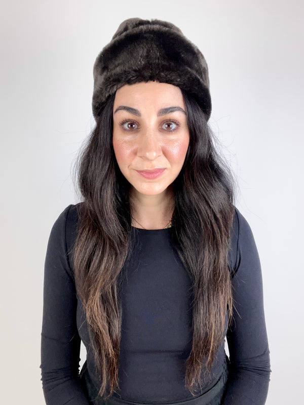 Vintage Chocolate Brown Faux Fur Hat