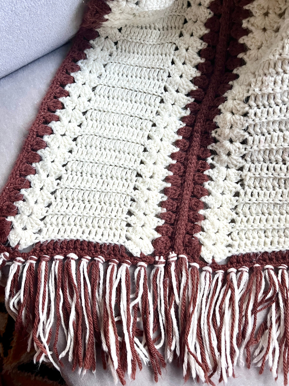 Vintage Striped Crochet Throw Blanket