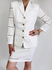 Vintage 90s White Linen Blazer & Skirt Set by Apart