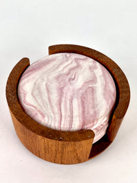 Pink Marbled Coasters in Caddy