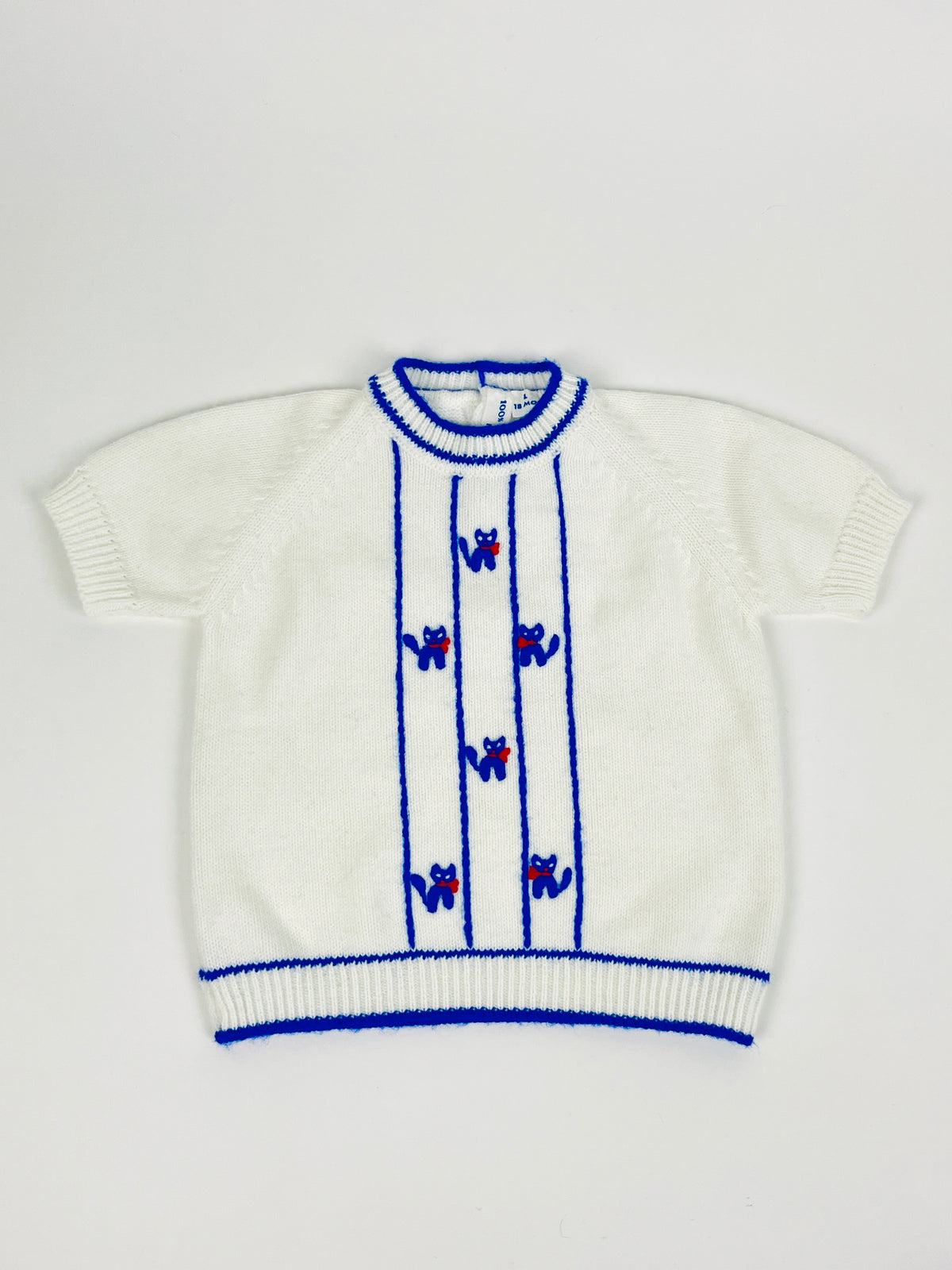 Vintage 1960s Knit Baby Set with Cat Design