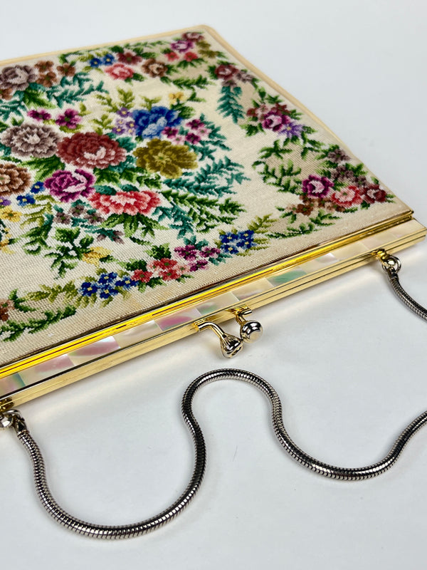 Vintage Petit Point & Mother of Pearl Handbag