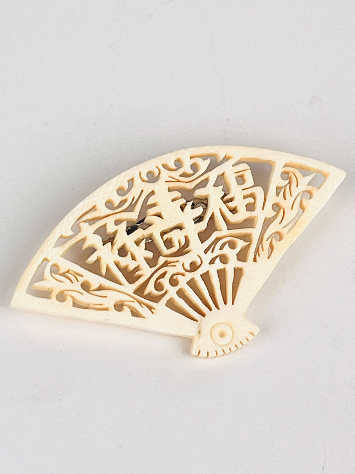 Vintage Carved Bone Fan Brooch