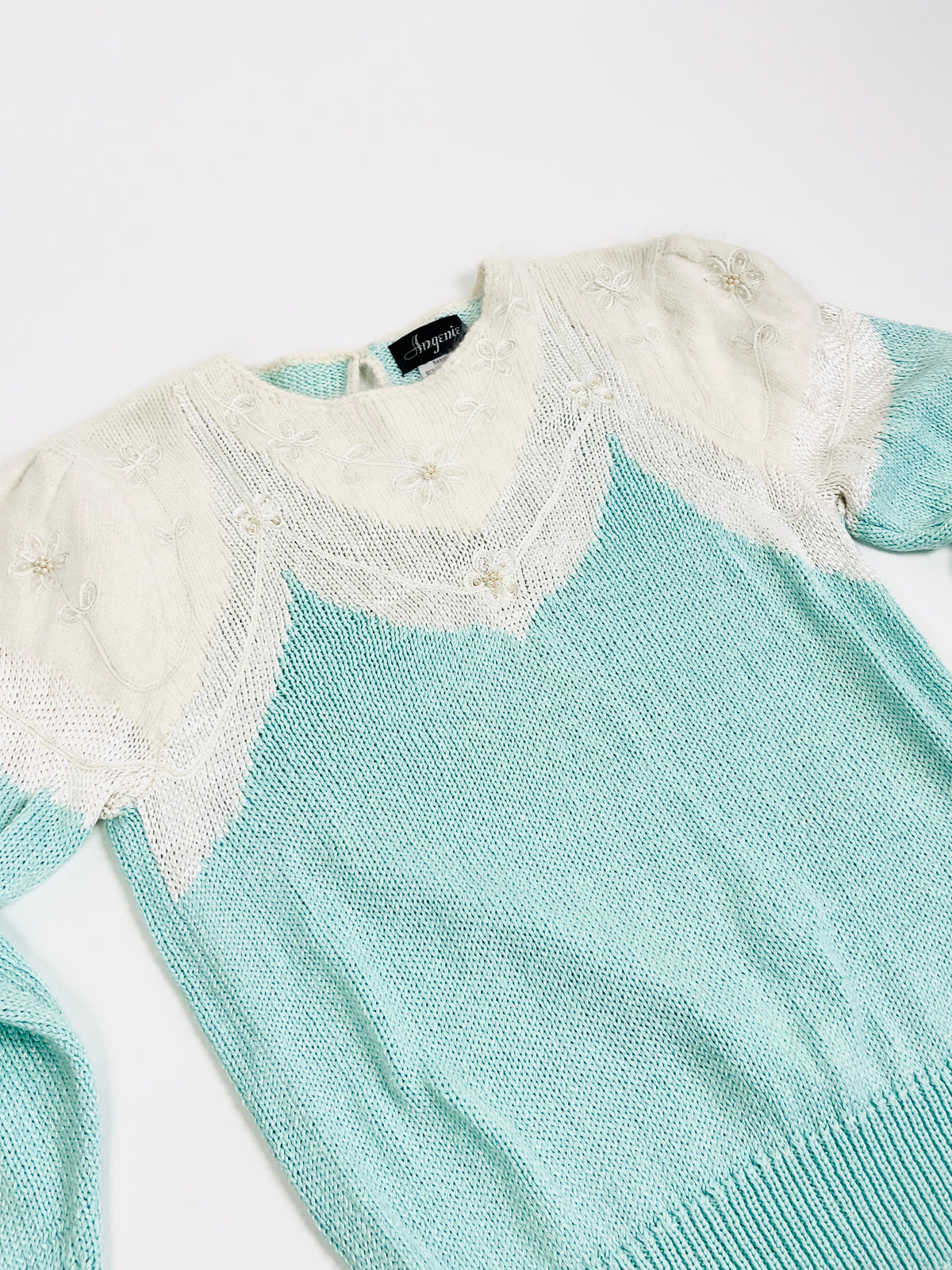 Vintage Mint & White Angora Sweater