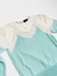 Vintage Mint & White Angora Sweater