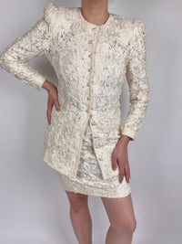Vintage White Lace & Faux Pearl Top & Skirt Set