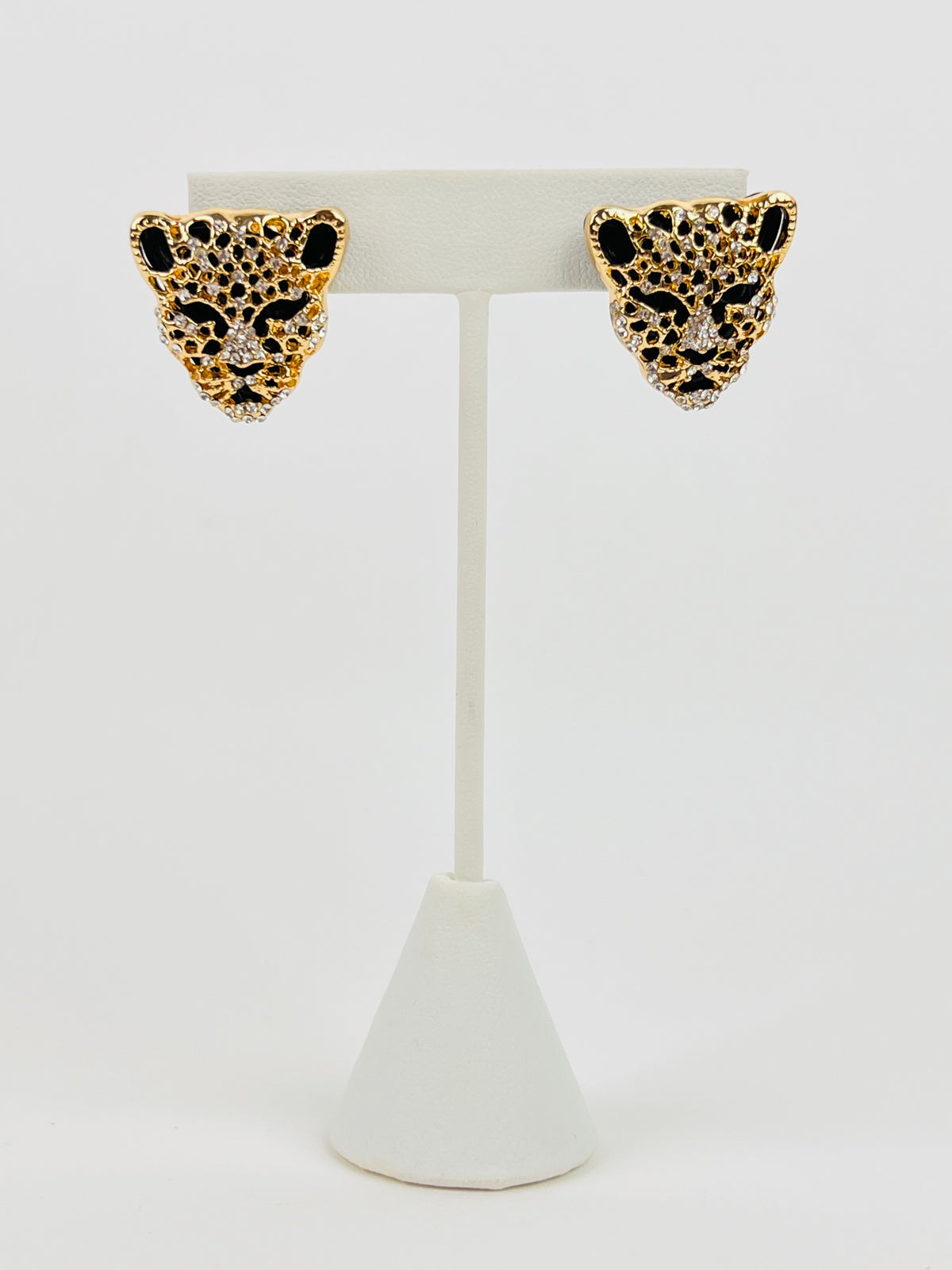 Vintage Rhinestone Leopard Head Earrings