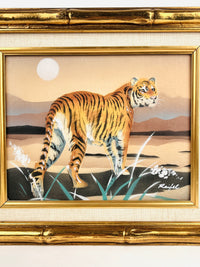 Vintage Hollywood Regency Framed Tiger Painting