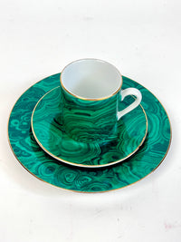 Vintage Malachite Demitasse Cups, Saucers, and Dessert Plates by Neiman Marcus