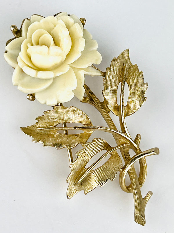 Vintage Carved Rose Brooch