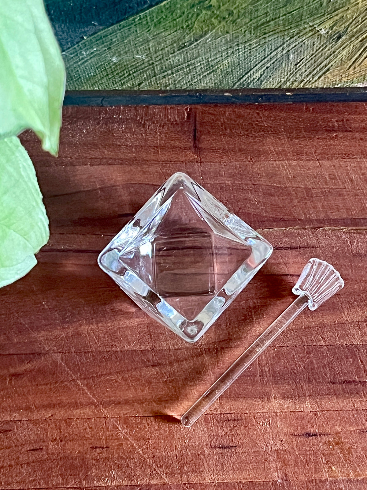 Vintage Glass Salt Server & Spoon