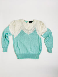 Vintage Mint & White Angora Sweater